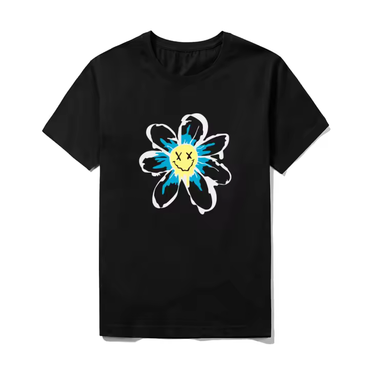 Camiseta Estampada 100% Algodón Suave y Transpirable para Unisex - Diseño Gráfico Moderno, Negra - 1
