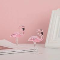Figuras de flamencos de cristal de arte Hecho A Mano creativo, dibujos animados únicos, flamenco rosa simulado, escultura de Animal bonita para oficina - details 10