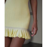 Vestido plisado de punto con volantes y lazo de color liso para mujer - details 18