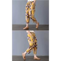 Pantalones de algodón y lino para mujer, pantalones harén con estampado de verano, pantalones holgados Retro a la moda hasta el tobillo para mujer - details 4