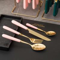 Productos mango de cerámica cuchillo principal tenedor cuchara vajilla occidental de acero inoxidable conjunto con caja de regalo de 24 piezas - details 21
