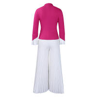 Conjunto de dos piezas de pantalón de pierna ancha plisado y top de manga acampanada de nueva moda de primavera para mujer D553 - details 32