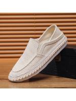 2025 nuevos zapatos de lino para hombres perezosos casuales de un pie estribo calzado plano inferior bordado transpirable zapatos de pescador. - details 2