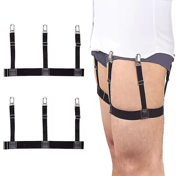 Camisa para hombre, ligas para camisa para hombre, soportes elásticos ajustables para camisa, soportes para camisa con clips antideslizantes de bloqueo (1 par, negro) - 1
