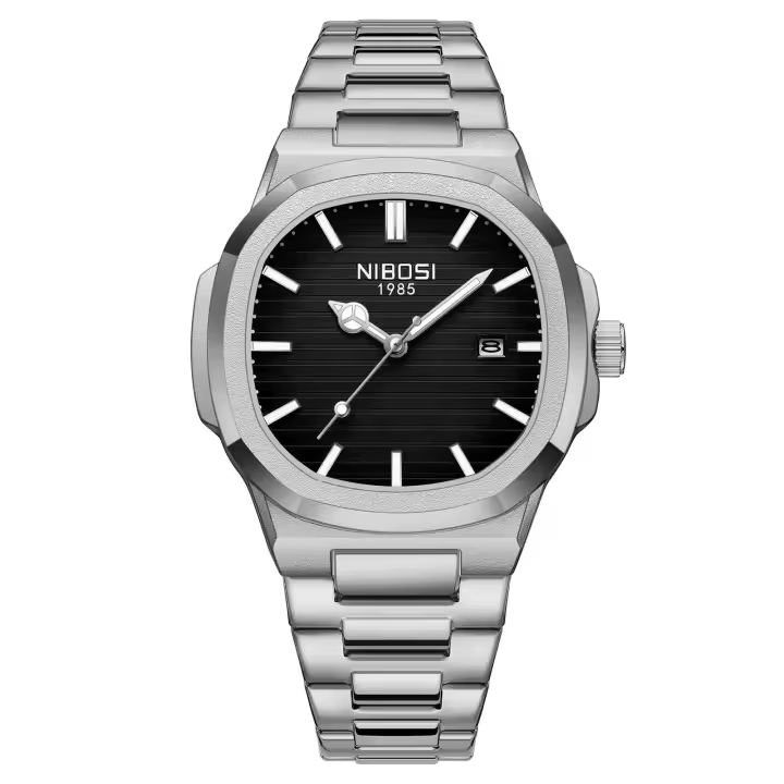 Reloj de Cuarzo Redondo de Acero Inoxidable NIBOSI 2025 Resistente al Agua, Luminoso, Fecha Visible - 1