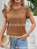 Moda mujer Primavera Verano nueva pétalo redondo elegante rt manga Top - details 25