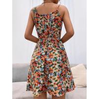 Vestido corto de verano nuevo elegante sin mangas con estampado y correa elástica en la cintura para mujer. - details 22