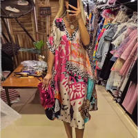 Vestido Midi Casual con Cuello en V Estampado de Leopardo para Mujeres Manga Corta Moda de Verano - details 1