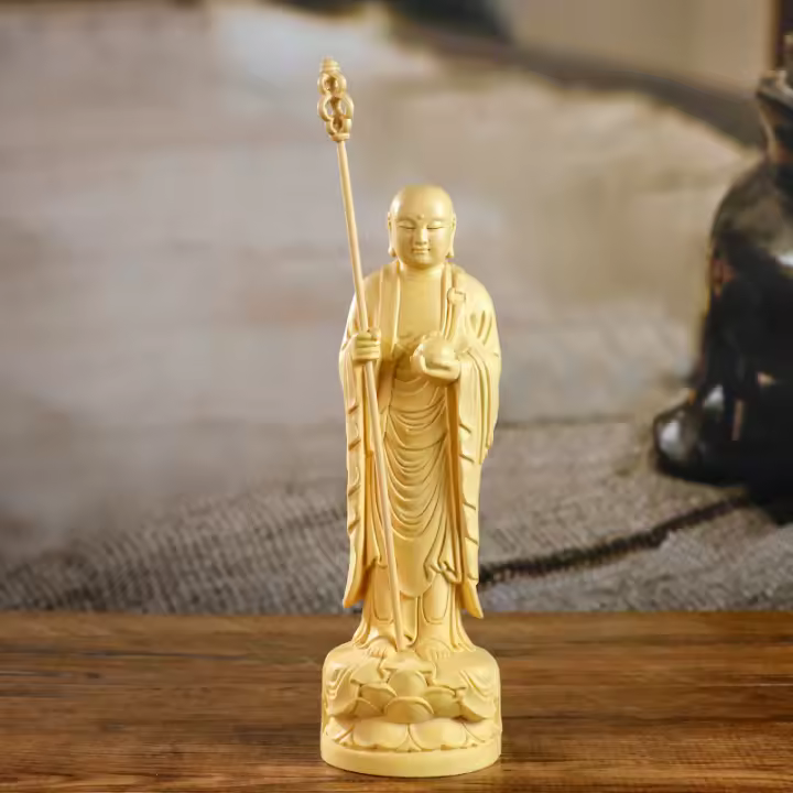 Tallado en madera de Huangyang, estatua del Bodhisattva del rey tibetano Buda, adorno de oficina, nuevo adorno de decoración del hogar de estilo Zen chino - 1
