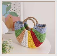 Artículo vendedor caliente azul verde multicolor tejido a mano raya ratán verano mano playa bolso de mano para mujer de moda - details 10