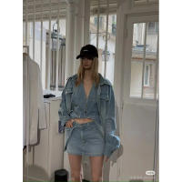 Chaleco de cuello halter, camisa de mezclilla 2025, moda femenina, manga larga, top casual de calle con cuello vuelto - details 2