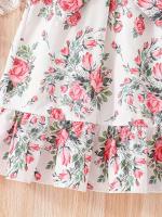Romántico estampado floral de verano para niñas, vestido halter informal empalmado para vacaciones, cinturón y tacón con volantes - details 4