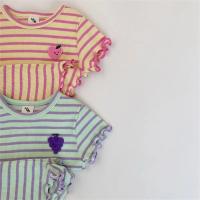 Conjunto de ropa de manga corta a rayas para bebé, Tops con borde de oreja para niña + traje corto de 2 piezas, artículos de ropa con estampado de uva para niño, novedad de verano 2025 - details 2