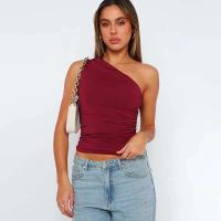 Camiseta sin mangas con espalda descubierta y un solo hombro, color caramelo, Ustada, sexy, sin cuello, casual - details 7