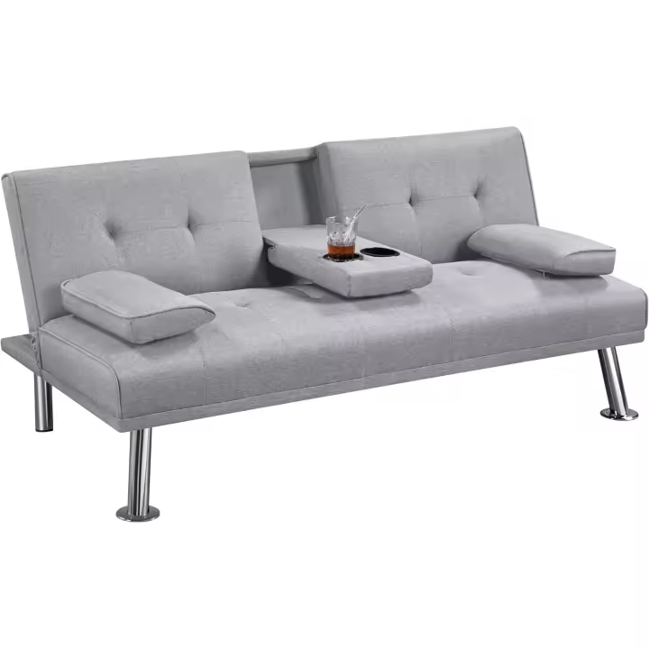 Sofá Cama Plegable de 2 Plazas Tapizado de Piel Sintética Soporte de Botella 167 X94 cm - 1