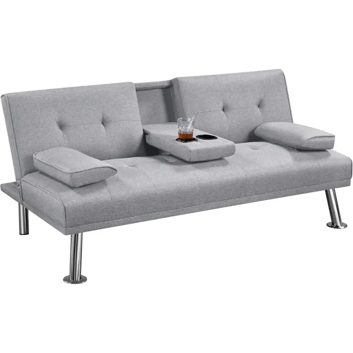 Sofá Cama Plegable de 2 Plazas Tapizado de Piel Sintética Soporte de Botella 167 X94 cm - 1