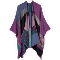 Chal Retro para mujer, capa de Poncho abierta frontal, Cárdigan para otoño e invierno, manta cálida y versátil, capa gruesa de punto de doble cara - details 0