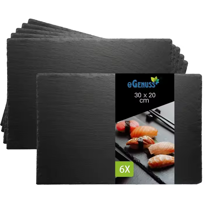 6 platos para aperitivos tapas sushi postre quesos y embutidos Bandejas de pizarra rectangulares para servir 30x20 cm - 1