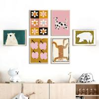 Carteles de impresión de arte de pared de guardería de estilo ecléctico, pintura de lienzo de dálmata de flores de oso Polar de dibujos animados para dormitorio de niños, decoración del hogar - details 2