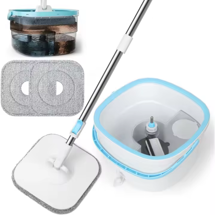Mopa Fregona de 130 cm con Cubo Escurridor, 2 en 1 Separa la Suciedad del Agua Dulce, Mopa para Limpiar Azulejos y Paredes, Cubo Fregona Autoescurrible Escurrefacil, 2 Mopa de Microfibra de Repuesto - 1
