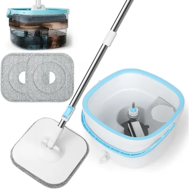 Mopa Fregona de 130 cm con Cubo Escurridor, 2 en 1 Separa la Suciedad del Agua Dulce, Mopa para Limpiar Azulejos y Paredes, Cubo Fregona Autoescurrible Escurrefacil, 2 Mopa de Microfibra de Repuesto - 1