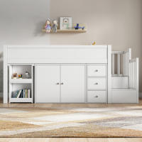 Camión de Niños Multifuncional Cama Extensible, Escritorio, Almacenamiento Lateral, Armario, Cajón, Escalera, Sin Colchón MDF Blanco 90*200 - details 10