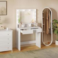 Luz LED y Espejo Gran Mesa Tocador con 2 Cajones y 3 Compartimentos Abiertos Mueble Dormitorio Estilo Morno - details 1