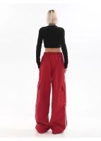 Pantalones de chándal rojos holgados informales de pierna ancha para mujer, ropa de calle de cintura alta, pantalones Cargo, pantalones Hippie para correr, ropa de primavera 2024 - details 9