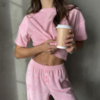 2025 nuevo cómodo señoras traje moda casual top pantalones primavera verano - details 4