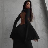 Cryptographic espalda abierta Sexy Split Maxi Vestido trajes elegantes para mujeres Chic manga acampanada Fiesta Club moda vestidos rojos Vestido - details 18