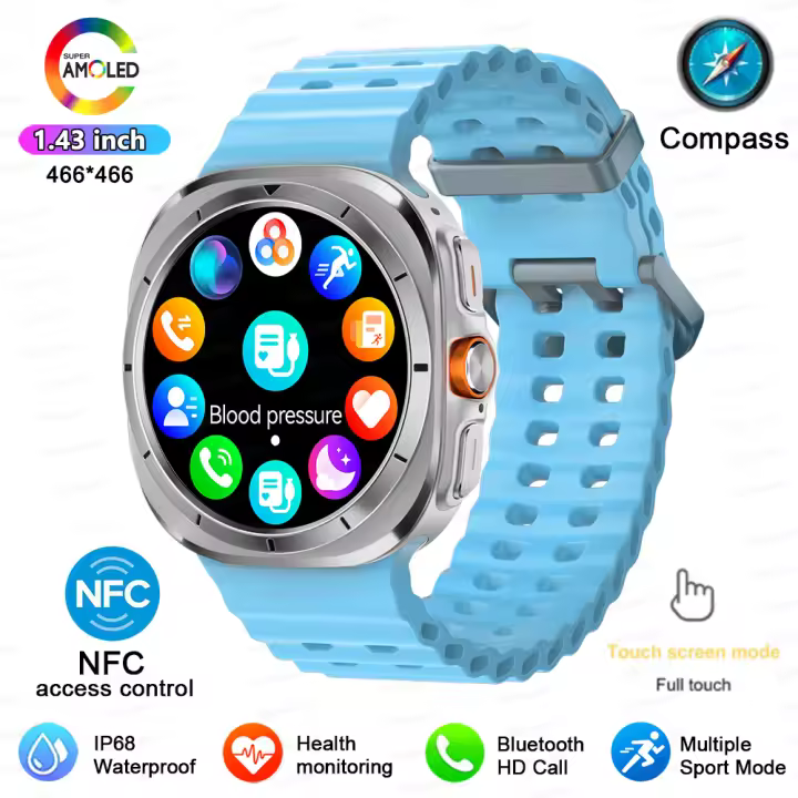 Relojes inteligentes GPS masculinos y femeninos, accesorios de pulsera impermeable nfc, seguimiento de movimiento gps, llamadas de alta definición, pantalla HD de 1,43 pulgadas, asistente de salud de frecuencia cardíaca, batería de 400 ma - 1