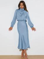 Primavera Verano nuevo vestido de manga larga de satén de gama alta vestido de noche elegante para mujer ropa de fiesta vestidos de celebridades - details 23