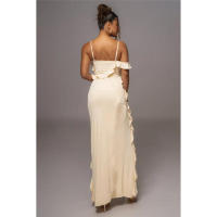 Vestido largo con volantes para mujer, prenda Sexy con tirantes finos, sin mangas, Espalda descubierta, abertura alta, para mujer - details 17