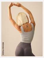 Camiseta sin mangas de Yoga acanalada de melocotón móvil, Top corto deportivo de soporte alto, Top de gimnasio de doble capa, engrosamiento, cuello cuadrado, almohadillas de sujetador fijas EVH - details 5