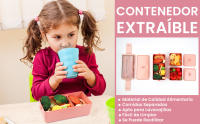 Fiambrera de 1400 ML para niños, Fiambrera con 3 Compartimentos y Cubiertos, para Microondas y lavajitas, L - details 1