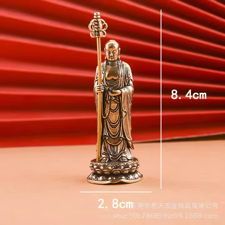 Pie de latón puro, adornos, muebles, sala de estar, salón budista, decoración de escritorio, artesanías, rey Buda tibetano - 1