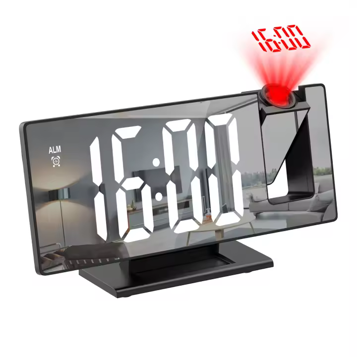 Reloj despertador Digital LED con proyección 3D, pantalla de repetición, temperatura, Brillo automático, cabecera de dormitorio, Gif para el hogar - 1