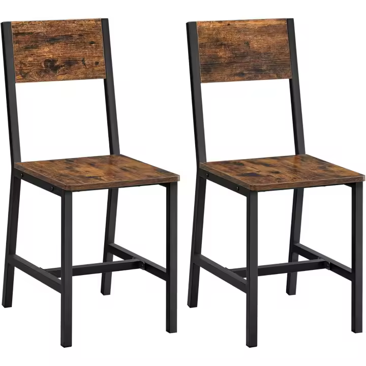 Juego de 2 Sillas de Comedor, Marco de Acero, Estilo Industrial, para Comedor, Salón, Cocina, Marrón Rústico y Negro Tinta LDC092B01V1 - 1