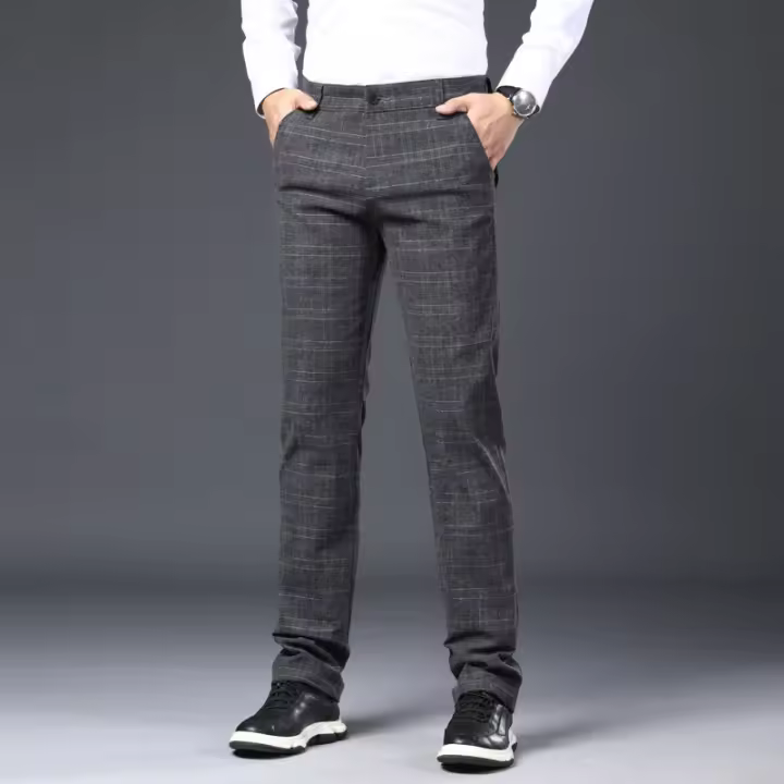 Pantalones Largos de Algodón-Cannabis Versátiles a Cuadros para Hombres y Jóvenes - 1