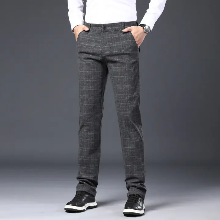 Pantalones Largos de Algodón-Cannabis Versátiles a Cuadros para Hombres y Jóvenes - 1