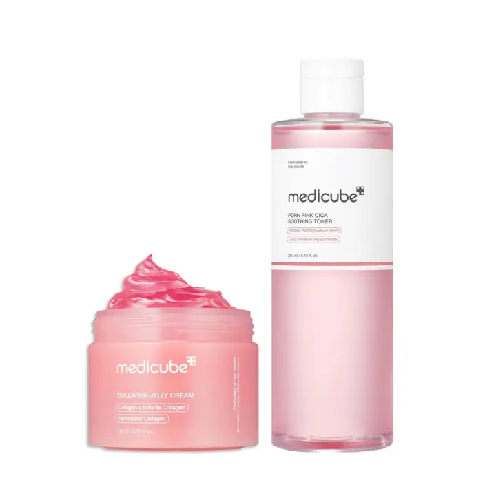 medicube Glow Home Care Duo: Tónico con péptidos rosados ​​PDRN y crema de gelatina de colágeno (110 ml) - 1