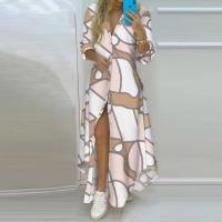 Vestido largo de verano para mujer, elegante, estampado, con botones, abertura lateral. - details 7