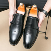 Zapatos de monje con doble hebilla para hombre, calzado de vestir, color marrón y negro, novedad - details 6