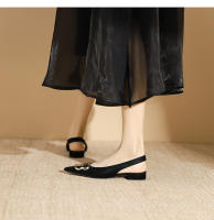 Zapatos a cuadros de tacón bajo con hebilla de metal poco profundos estilo francés nuevo para mujer - details 12