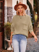 Suéter elegante de punto para mujer, jersey básico con bolsillo y cuello redondo, holgado, Vintage, otoño e invierno, 2023 - details 13