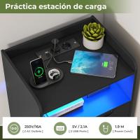 Mesitas de Noche con luces LED y Estación de Carga (2 Tomas AC, 2 Puertos USB) Mesita de Noche Blanca Mesas Auxiliares con 1 compartimento abierto y 2 cajones para Dormitorio Salón - details 12