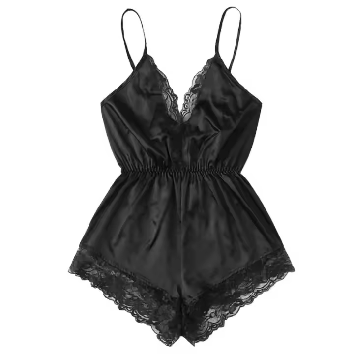 Bodysuit de Verano para Mujer Lencería Unipersonal con Encaje Detalles de Cierre sin Espalda Con Nudo en V Conjunto de Pijama de Poliéster - 1