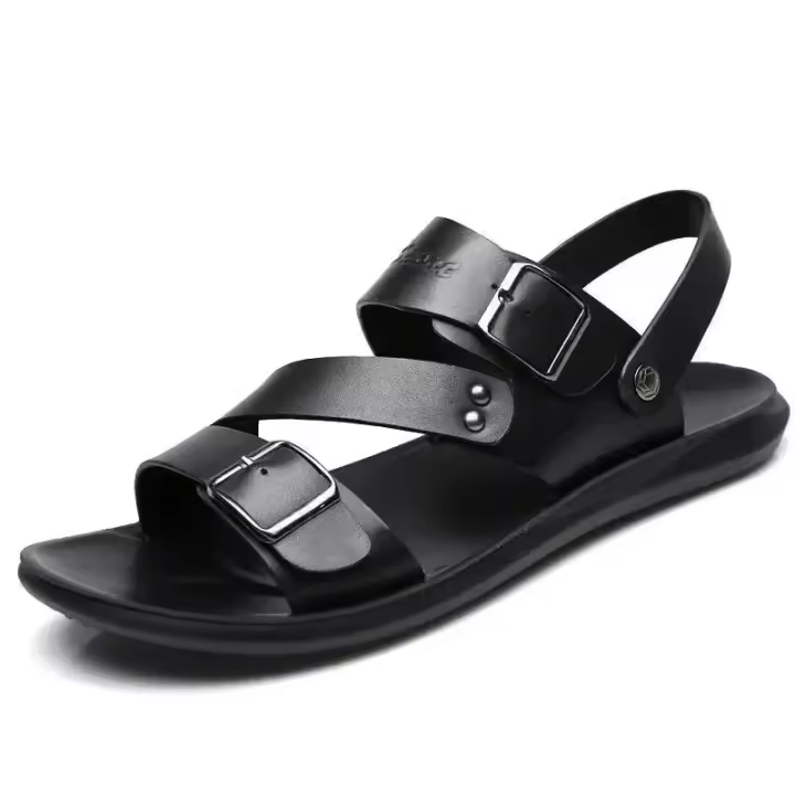 Sandalias de Hombre a la Moda Sandalias de Playa de Cuero con Punta Abierta de Color Sólido - 1