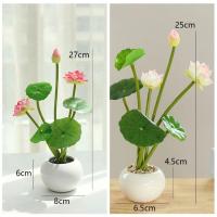 Maceta de hojas de loto de simulación vívida, adornos creativos de flores simuladas, accesorios de decoración de fotografía hermosa, 1 piezas - details 1
