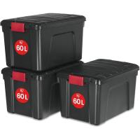 Caja de almacenamiento de plástico grande Caja de garaje de 60 l Lote de 3 SIA-60 Negro Apilable - details 0